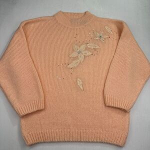 Maggie Lawrence VINTAGE 80'S SWEATER PEACH w/ BUGLE BEADS 22W fits small, soft!